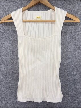 Anthropologie Maeve Cream Ribbed Tank Top Sleeveless Square Neck X small